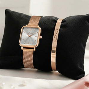 Jainx Rose Gold Stylish Bracelet Gift Set Combo with Analog Wrist Watch for Women - JGS012
