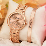 Jainx Rose Gold Stylish Bracelet Gift Set Combo with Analog Wrist Watch for Women - JGS013