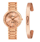 Jainx Rose Gold Stylish Bracelet Gift Set Combo with Analog Wrist Watch for Women - JGS013