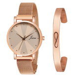 Jainx Rose Gold Stylish Bracelet Gift Set Combo with Analog Wrist Watch for Women - JGS014