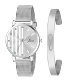 Jainx Silver Stylish Bracelet Gift Set Combo with Analog Wrist Watch for Women - JGS015