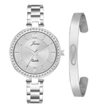 Jainx Silver Stylish Bracelet Gift Set Combo with Analog Wrist Watch for Women - JGS016