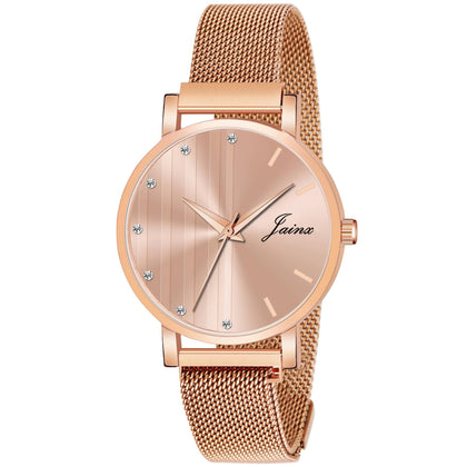 Jainx Rose Gold Stylish Bracelet Gift Set Combo with Analog Wrist Watch for Women - JGS017