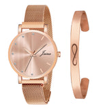 Jainx Rose Gold Stylish Bracelet Gift Set Combo with Analog Wrist Watch for Women - JGS017