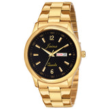 Jainx Premium Day & Date Feature Black Dial Golden Chain Analog Watch - For Men JM1132