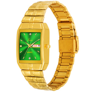 Jainx Green Dial Premium Day And Date Feature Golden Analog Watch - For Men JM1153