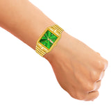 Jainx Green Dial Premium Day And Date Feature Golden Analog Watch - For Men JM1153
