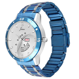 Jainx Sports Silver Day & Date Function Blue Chain Analog Watch - For Men JM1160