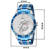 Jainx Sports Silver Day & Date Function Blue Chain Analog Watch - For Men JM1160