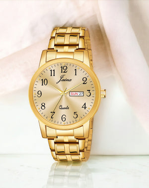 Jainx Premium Day & Date Feature Golden Dial Analogue Watch For Men - JM1179