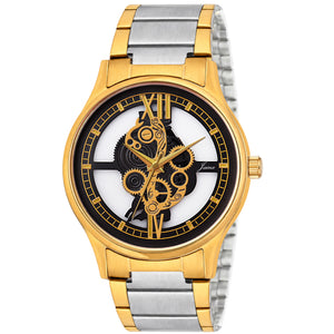 Jainx Premium Gold Plated Transparent Skeleton Dial Steel Chain Analog Wrist Watch for Men - JM1194
