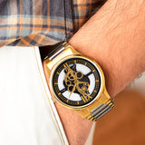 Jainx Premium Gold Plated Transparent Skeleton Dial Steel Chain Analog Wrist Watch for Men - JM1194