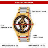 Jainx Premium Gold Plated Transparent Skeleton Dial Steel Chain Analog Wrist Watch for Men - JM1194
