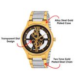 Jainx Premium Gold Plated Transparent Skeleton Dial Steel Chain Analog Wrist Watch for Men - JM1194
