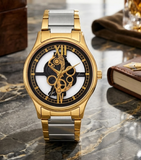 Jainx Premium Gold Plated Transparent Skeleton Dial Steel Chain Analog Wrist Watch for Men - JM1194
