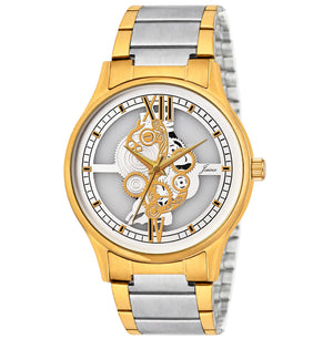 Jainx Premium Gold Plated Transparent Skeleton Dial Steel Chain Analog Wrist Watch for Men - JM1195