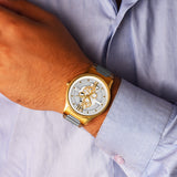 Jainx Premium Gold Plated Transparent Skeleton Dial Steel Chain Analog Wrist Watch for Men - JM1195