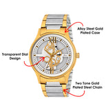Jainx Premium Gold Plated Transparent Skeleton Dial Steel Chain Analog Wrist Watch for Men - JM1195