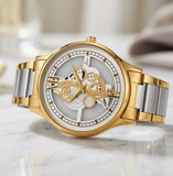 Jainx Premium Gold Plated Transparent Skeleton Dial Steel Chain Analog Wrist Watch for Men - JM1195