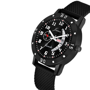 Jainx Black Day & Date Function Mesh Band Analog Watch For Men - JM396