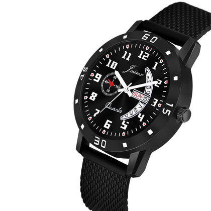 Jainx Black Day & Date Function Mesh Band Analog Watch For Men - JM396