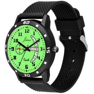 Jainx JM7108 Day & Date Function Radium Dial Rubber Band Analog Watch - For Men