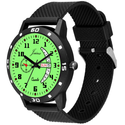 Jainx JM7108 Day & Date Function Radium Dial Rubber Band Analog Watch - For Men