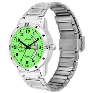 Jainx Stylish Day & Date Function Radium Dial Steel Chain Analog Watch - For Men JM7109