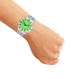 Jainx Stylish Day & Date Function Radium Dial Steel Chain Analog Watch - For Men JM7109