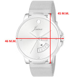 Jainx Silver Day & Date Steel Mesh Chain Analog Watch - For Men JM7117
