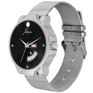 Jainx Silver Day & Date Steel Mesh Chain Analog Watch - For Men JM7118