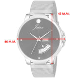 Jainx Silver Day & Date Steel Mesh Chain Analog Watch - For Men JM7118
