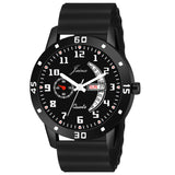 Jainx Black Day and Date Dial Silicone Band Analog Watch - For Men JM7173