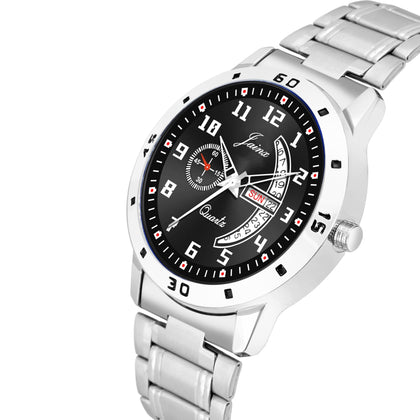 Jainx Day & Date Function Black Dial Steel Chain Analog Watch For Men - JM7175