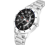 Day & Date Function Black Dial Steel Chain Analog Watch For Men