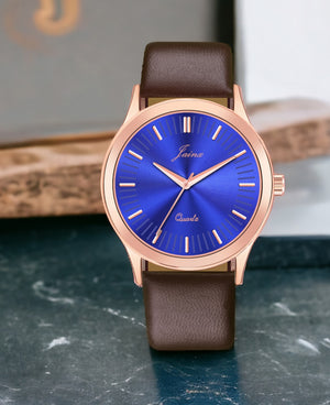 Jainx Blue Dial Leather Band Analog Wrist Watch For Men - JM7181