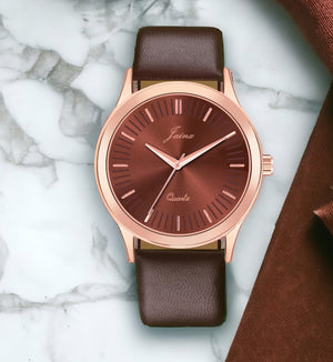 Jainx Brown Leather Band Analog Wrist Watch For Men - JM7183