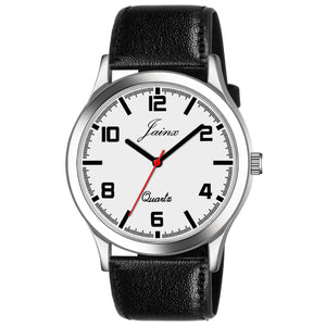 Jainx White Dial Black Leather Band Analog Wrist Watch For Men - JM7191