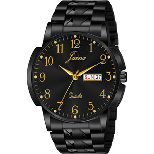 Jainx Black Day And Date Steel Chain Analog Watch - For Men JM7201
