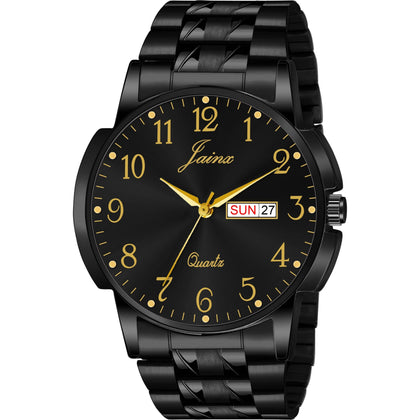 Jainx Black Day And Date Steel Chain Analog Watch - For Men JM7201