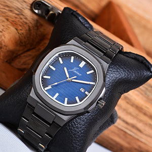 Jainx Blue Dial Black Steel Chain Analog Wrist Watch For Mens - JM7207