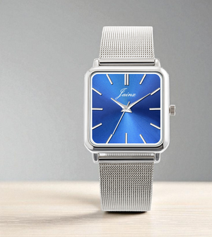 Jainx Minimalist Square Blue Dial Steel Chain Analog Wrist Watch for Men - JM7215