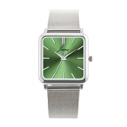 Jainx Minimalist Square Green Dial Steel Chain Analog Wrist Watch for Men - JM7216