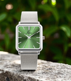 Jainx Minimalist Square Green Dial Steel Chain Analog Wrist Watch for Men