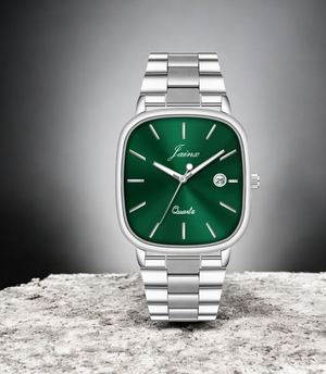 Jainx Emerald Green Square Dial Steel Chain Analog Wrist Watch for Men