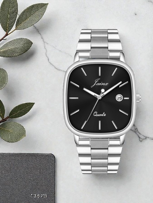 Jainx Jet Black Square Dial Steel Chain Analog Wrist Watch for Men