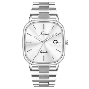 Jainx Pearl White Square Dial Steel Chain Analog Wrist Watch for Men