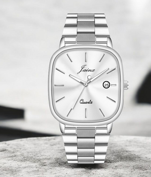 Jainx Pearl White Square Dial Steel Chain Analog Wrist Watch for Men