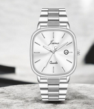 Jainx Pearl White Square Dial Steel Chain Analog Wrist Watch for Men