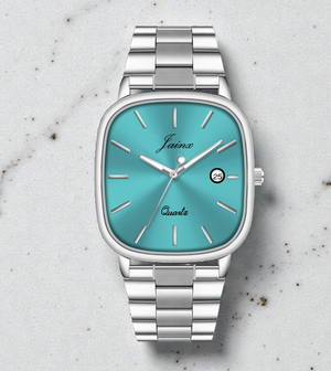 Jainx Aqua Blue Square Dial Steel Chain Analog Wrist Watch for Men
